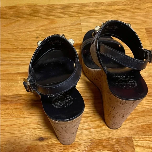 Tory Burch Black and Tan Wedge Sandals - Picture 6 of 6
